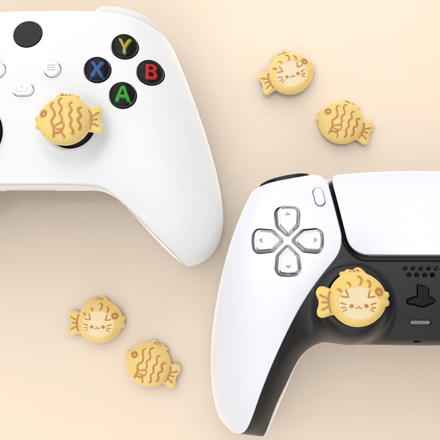 PlayVital Cute Thumb Grip Caps for PS5 & PS4 & Xbox Series X/S & Switch Pro Controller - Taiyaki Kitten PlayVital
