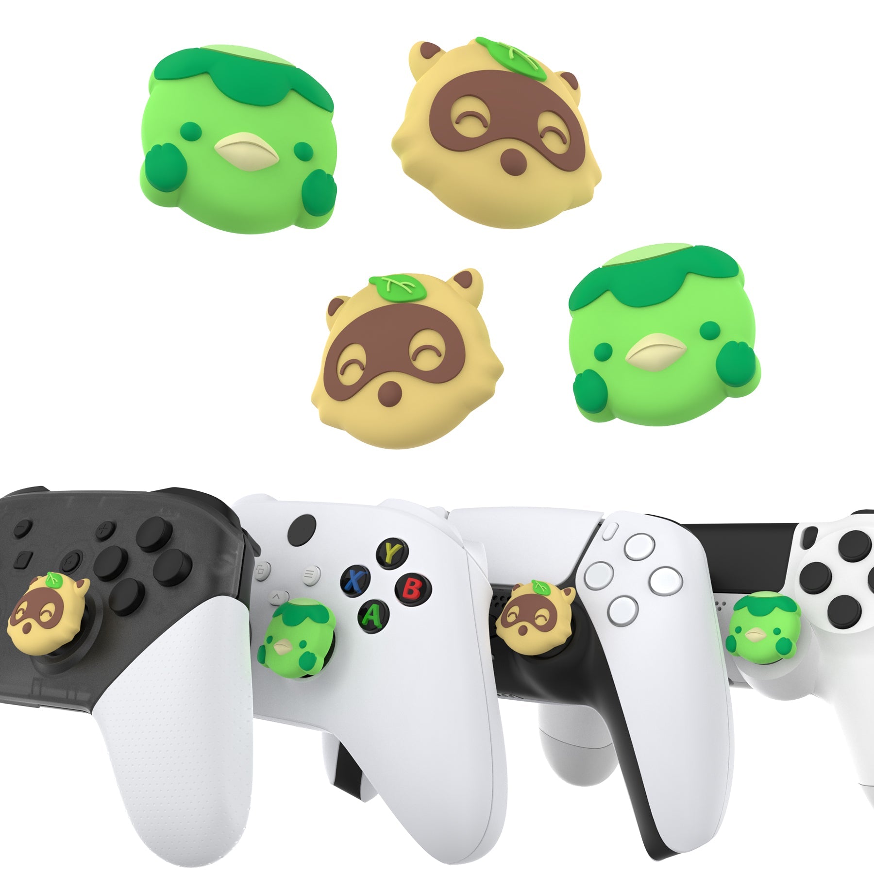 PlayVital Cute Thumb Grip Caps for PS5 & PS4 & Xbox Series X/S & Switch Pro Controller - Tanuki & Kappa PlayVital