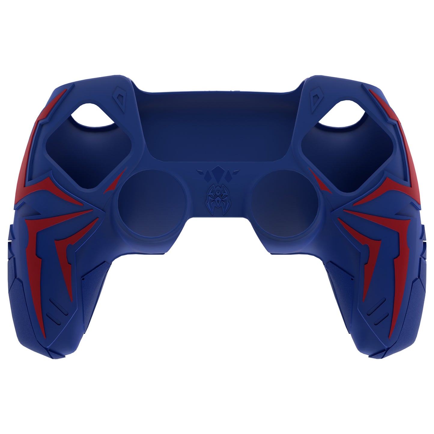 PlayVital Cyber Spider Design Silicone Case for PS5 Controller with 2 Thumb Grips and 6 Sticker, Compatible with Charging Dock - Red & Blue