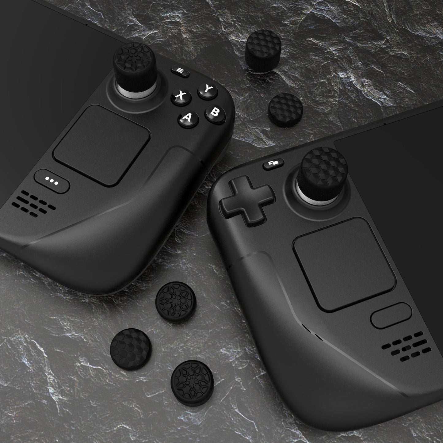 PlayVital Diamond Grain & Crack Bomb Design Ergonomic Stick Caps Thumb Grips for Steam Deck LCD & OLED, for PS Portal Remote Player - Black PlayVital