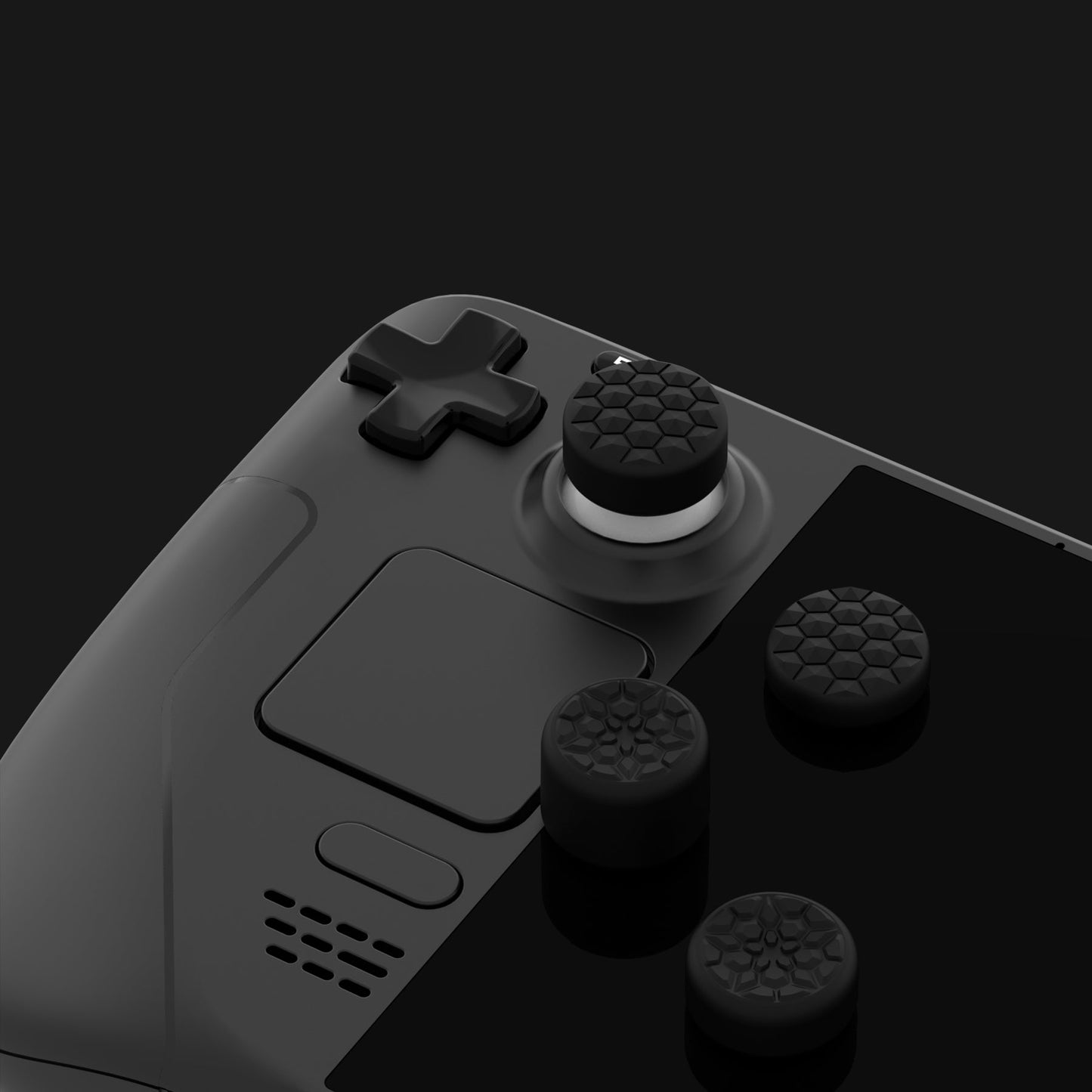 PlayVital Diamond Grain & Crack Bomb Design Ergonomic Stick Caps Thumb Grips for Steam Deck LCD & OLED, for PS Portal Remote Player - Black PlayVital
