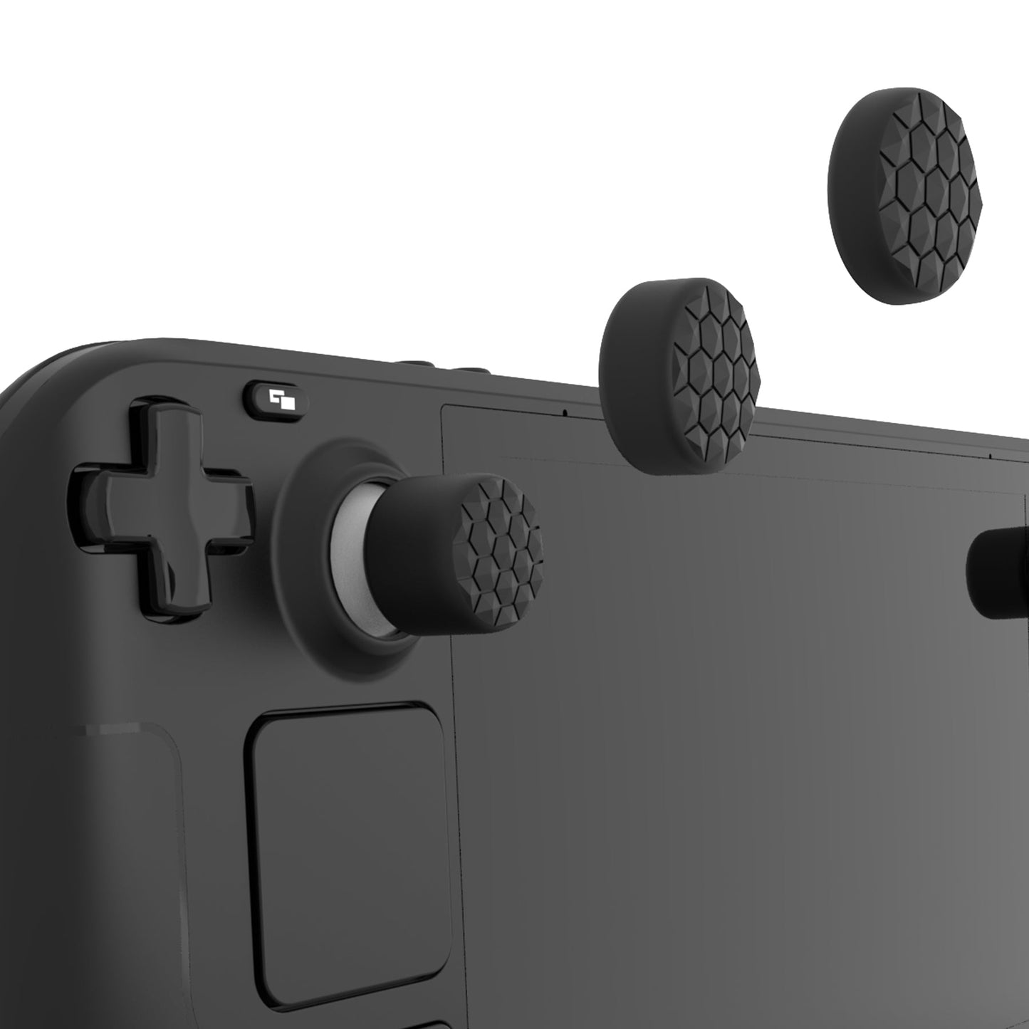 PlayVital Diamond Grain & Crack Bomb Design Ergonomic Stick Caps Thumb Grips for Steam Deck LCD & OLED, for PS Portal Remote Player - Black PlayVital
