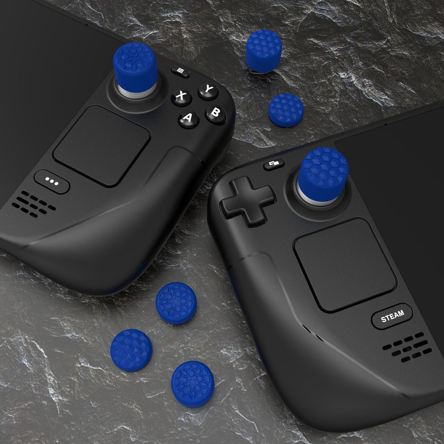 PlayVital Diamond Grain & Crack Bomb Design Ergonomic Stick Caps Thumb Grips for Steam Deck LCD & OLED, for PS Portal Remote Player - Blue PlayVital