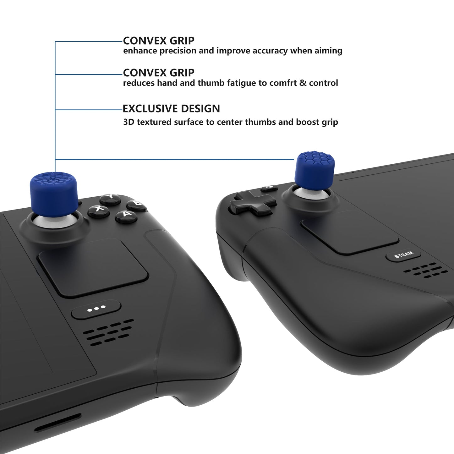 PlayVital Diamond Grain & Crack Bomb Design Ergonomic Stick Caps Thumb Grips for Steam Deck LCD & OLED, for PS Portal Remote Player - Blue PlayVital