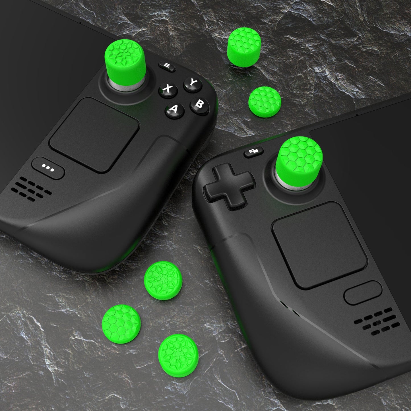 PlayVital Diamond Grain & Crack Bomb Design Ergonomic Stick Caps Thumb Grips for Steam Deck LCD & OLED, for PS Portal Remote Player - Green PlayVital