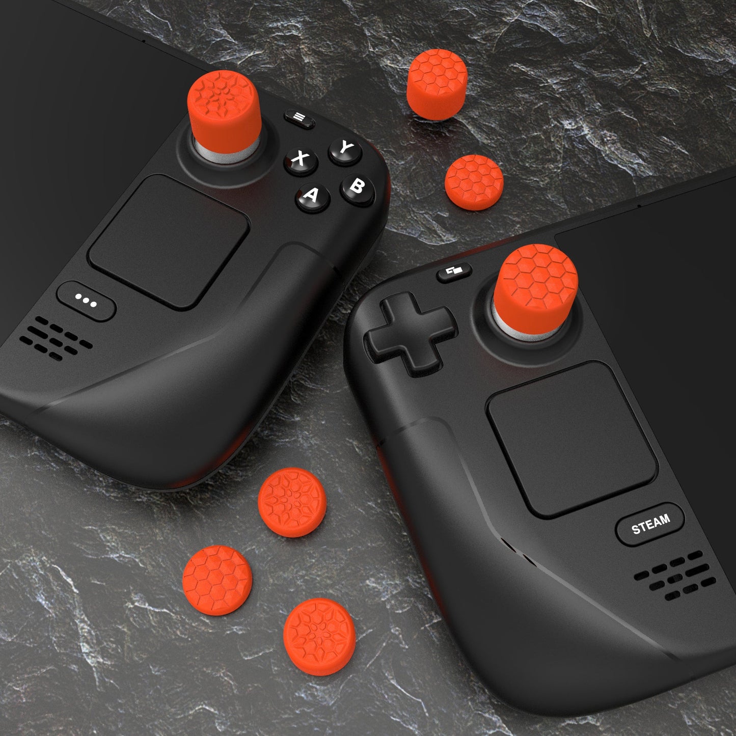 PlayVital Diamond Grain & Crack Bomb Design Ergonomic Stick Caps Thumb Grips for Steam Deck LCD & OLED, for PS Portal Remote Player - Orange PlayVital