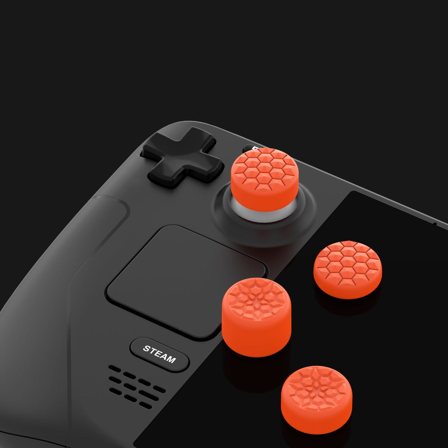 PlayVital Diamond Grain & Crack Bomb Design Ergonomic Stick Caps Thumb Grips for Steam Deck LCD & OLED, for PS Portal Remote Player - Orange PlayVital