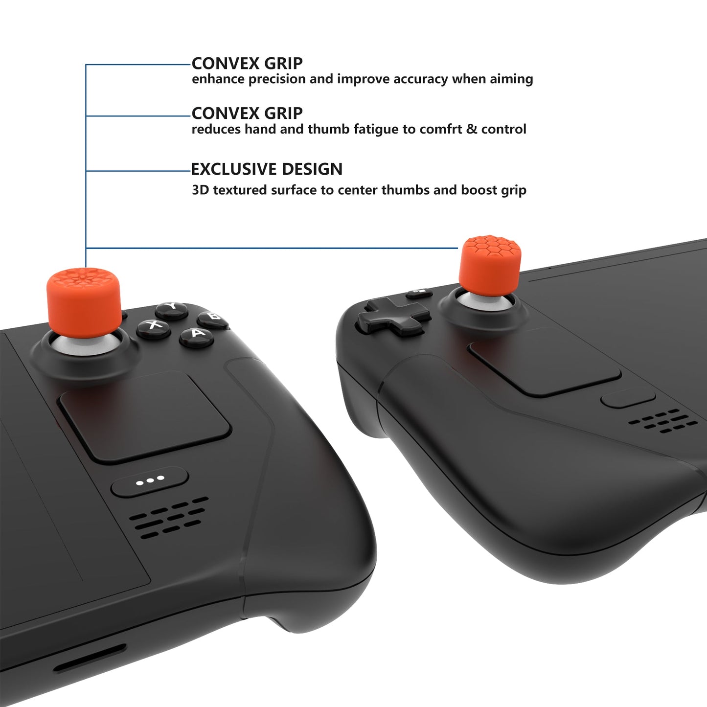 PlayVital Diamond Grain & Crack Bomb Design Ergonomic Stick Caps Thumb Grips for Steam Deck LCD & OLED, for PS Portal Remote Player - Orange PlayVital