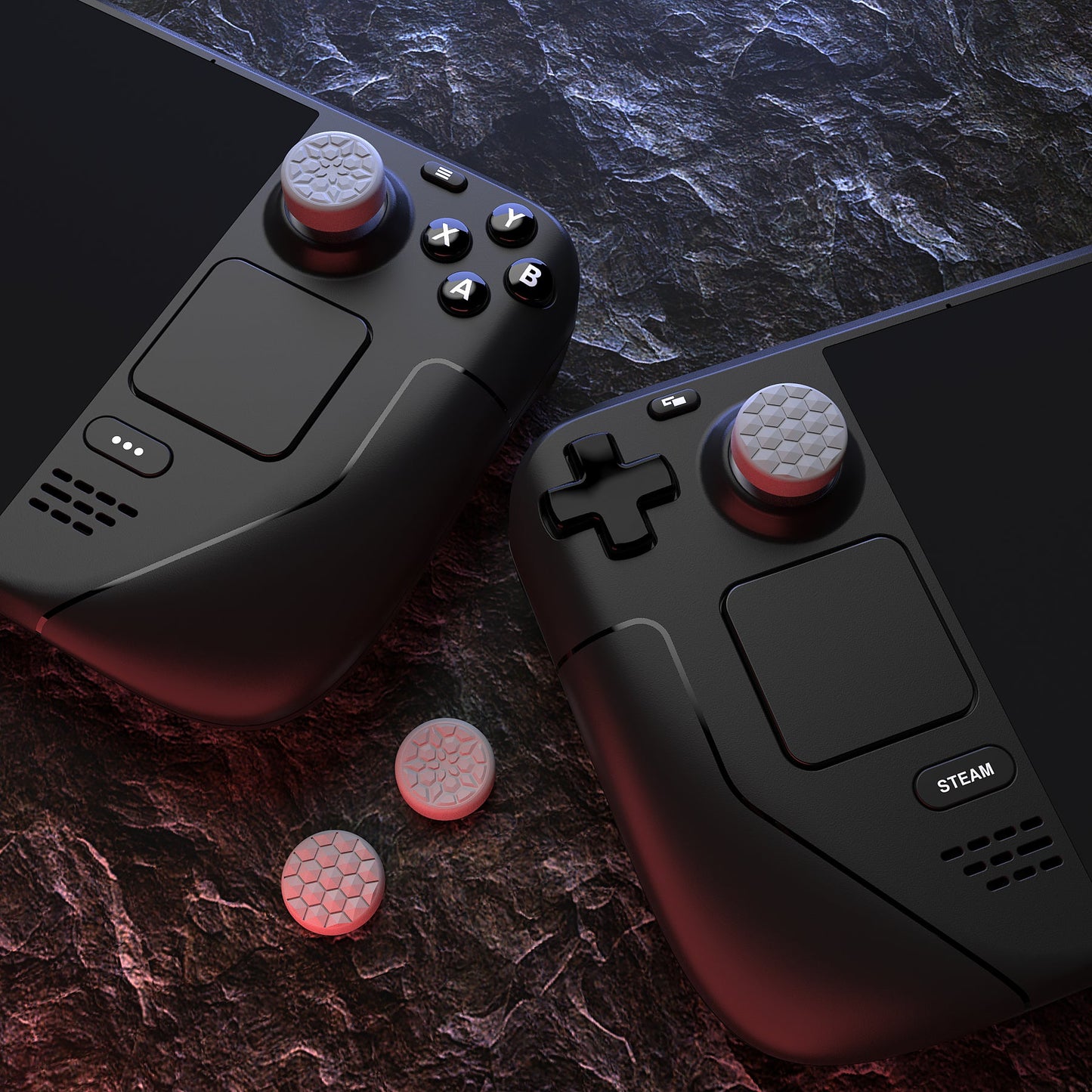 PlayVital Diamond Grain & Crack Bomb Design Thumb Grip Caps for Steam Deck LCD & OLED, for PS Portal Remote Player - Cool Gray PlayVital