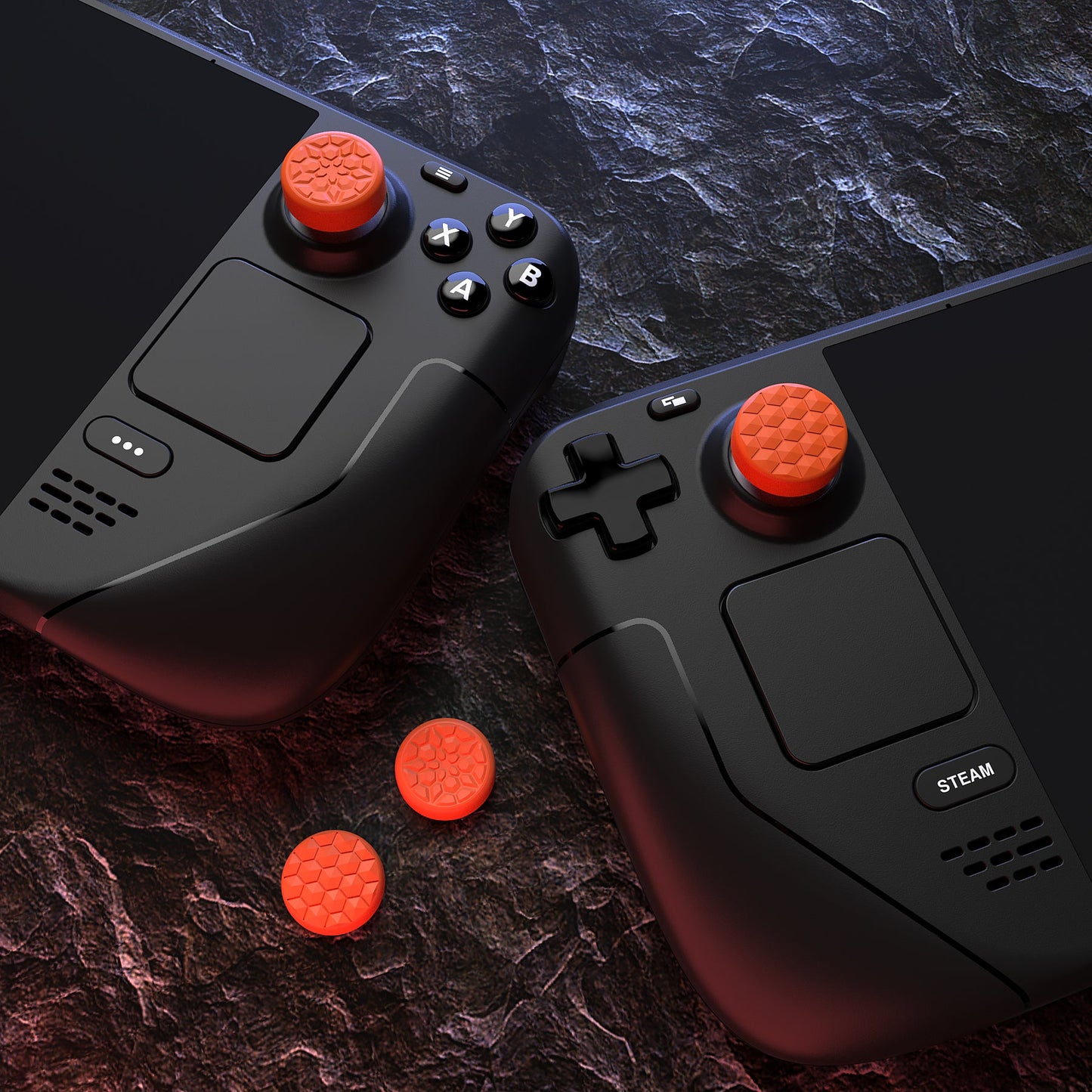 PlayVital Diamond Grain & Crack Bomb Design Thumb Grip Caps for Steam Deck LCD & OLED, for PS Portal Remote Player - Orange PlayVital