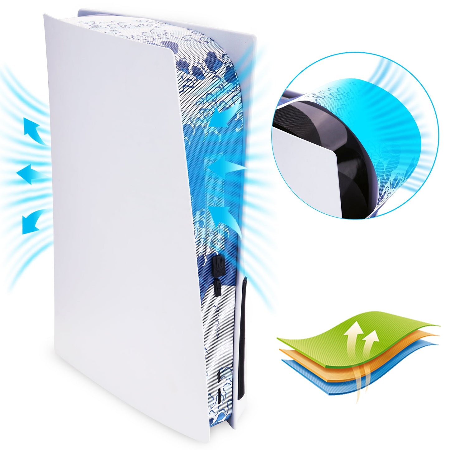 PlayVital Dust Filter and Port Plug Set for PS5 Disc & Digital Console, Breathable Anti-Dust Cover Net with 12 Silicone Plugs, Easy-Install Dust Proof Kit for PS5 Accessories - The Great Wave Off Kanagawa PlayVital