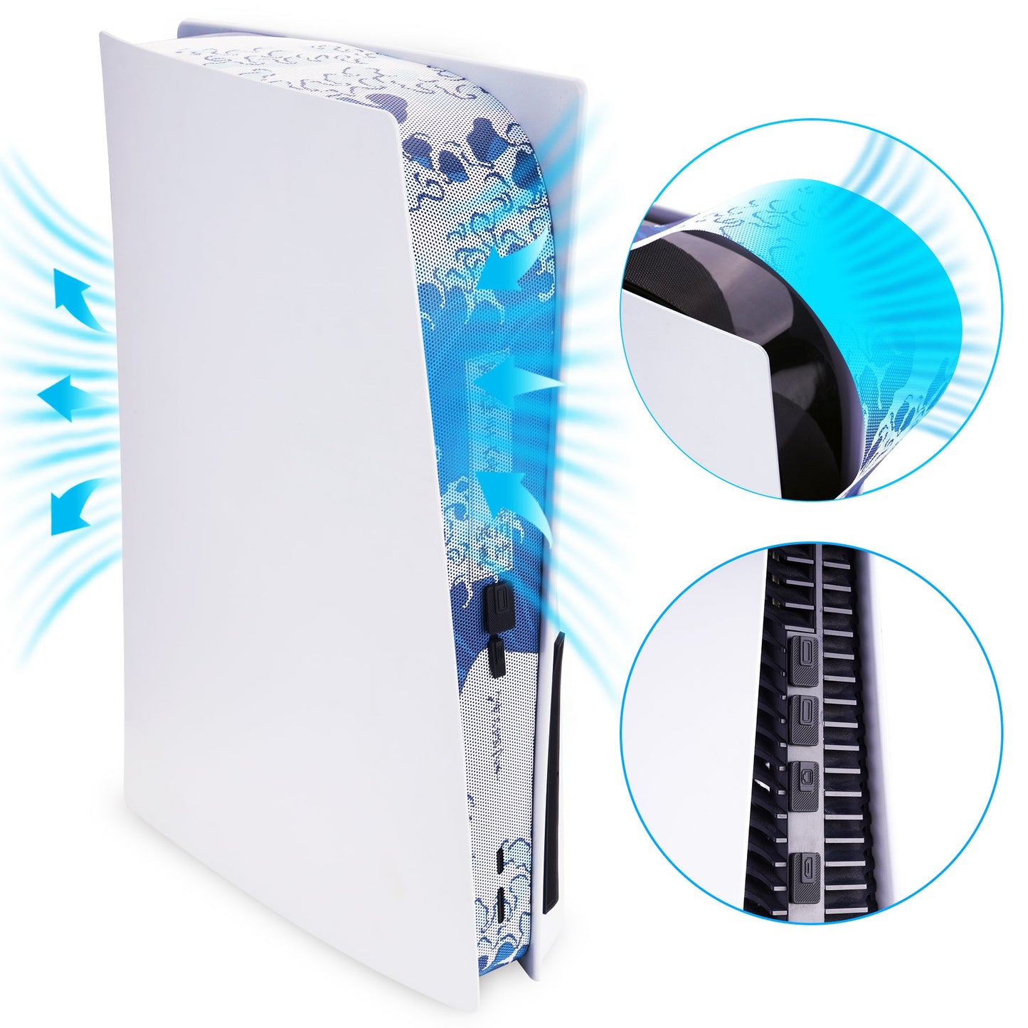 PlayVital Dust Filter and Port Plug Set for PS5 Disc & Digital Console, Breathable Anti-Dust Cover Net with 12 Silicone Plugs, Easy-Install Dust Proof Kit for PS5 Accessories - The Great Wave Off Kanagawa PlayVital