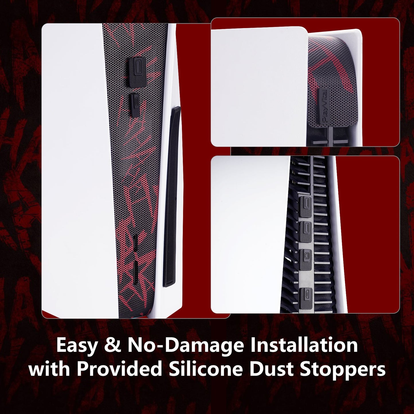 PlayVital Dust Filter and Port Plug Set for PS5 Disc & Digital Console, Breathable Anti-Dust Cover Net with 12 Silicone Plugs, Easy-Install Dust Proof Kit for PS5 Accessories - Clown Hahaha PlayVital