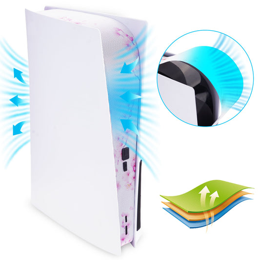 PlayVital Dust Filter and Port Plug Set for PS5 Disc & Digital Console, Breathable Anti-Dust Cover Net with 12 Silicone Plugs, Easy-Install Dust Proof Kit for PS5 Accessories - Cherry Blossom Whisper PlayVital