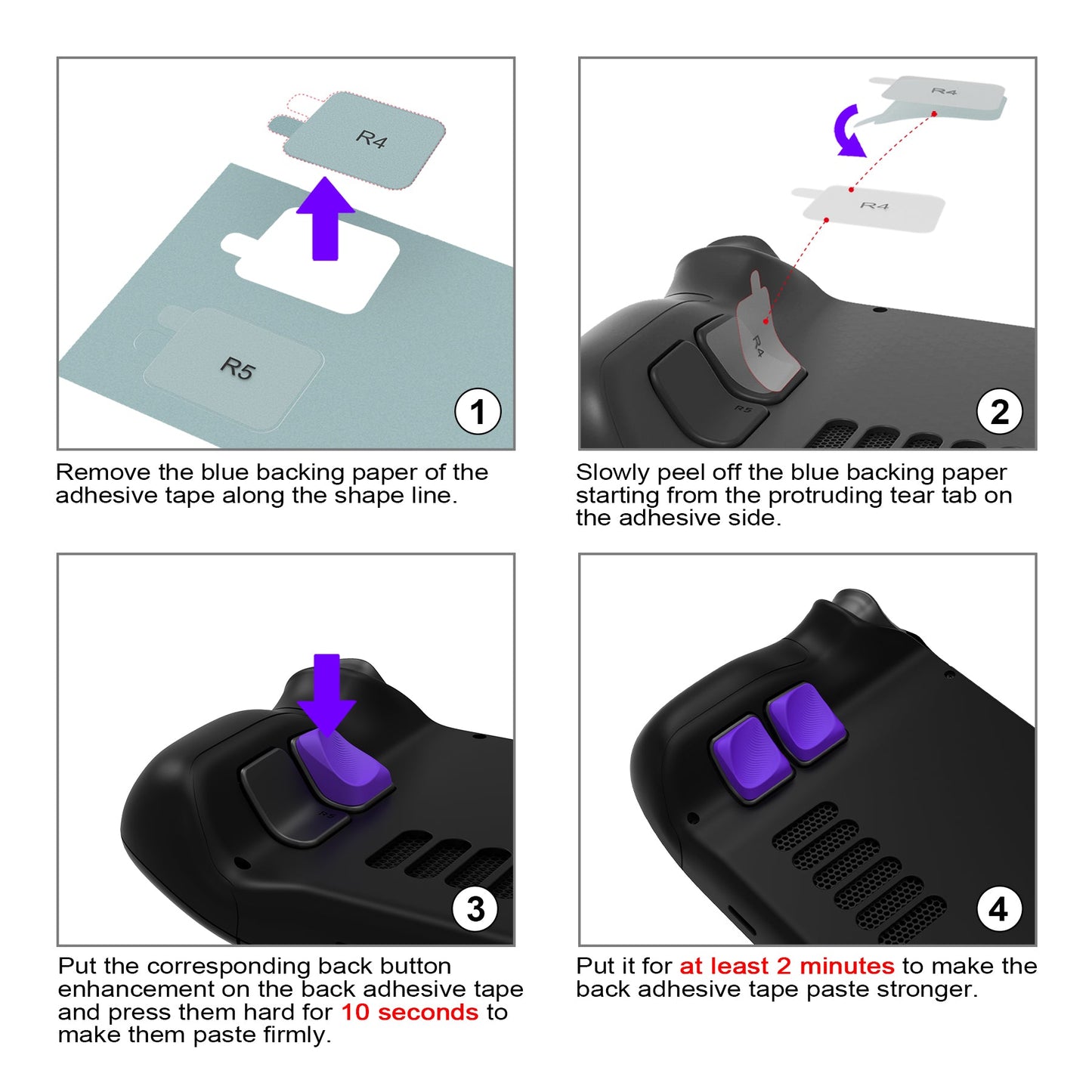 PlayVital Ergonomic Grip Back Button Enhancement Kit for Steam Deck LCD, Anti-Slip Silicone Trigger Grips for Steam Deck OLED – Purple PlayVital