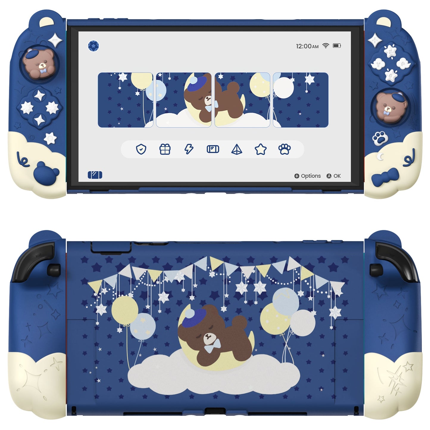 PlayVital Good Night Bear Protective Cover for Nintendo Switch 2 (2025), Separable Soft Silicone Joycon Grip & Hard Back Cover with Thumbstick Caps for Nintendo Switch 2 - Midnight Blue PlayVital