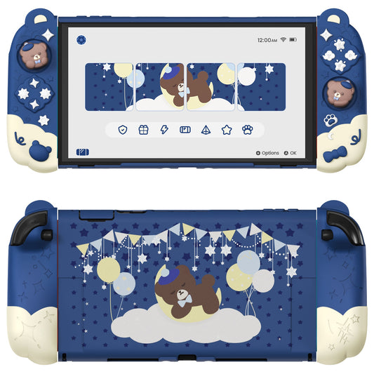 PlayVital Good Night Bear Protective Cover for Nintendo Switch 2 (2025), Separable Soft Silicone Joycon Grip & Hard Back Cover with Thumbstick Caps for Nintendo Switch 2 - Midnight Blue PlayVital