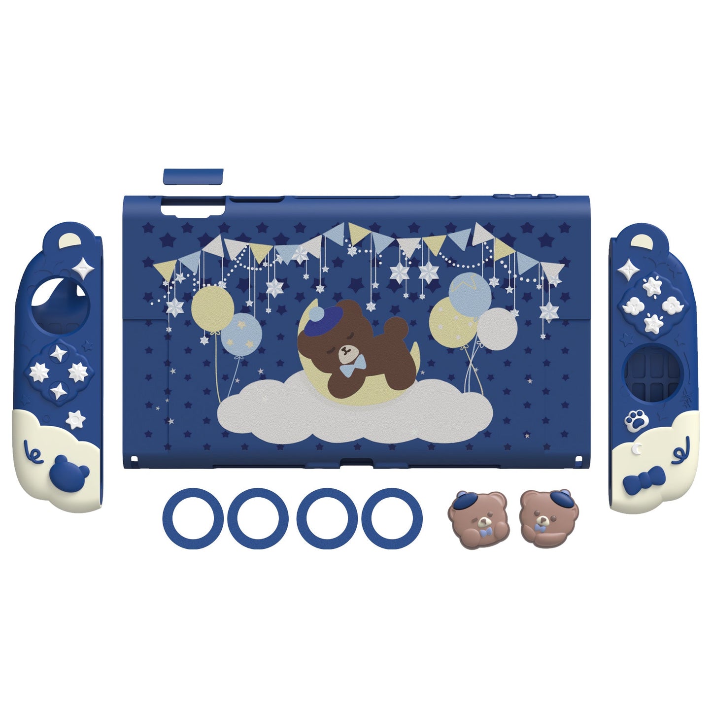 PlayVital Good Night Bear Protective Cover for Nintendo Switch 2 (2025), Separable Soft Silicone Joycon Grip & Hard Back Cover with Thumbstick Caps for Nintendo Switch 2 - Midnight Blue PlayVital