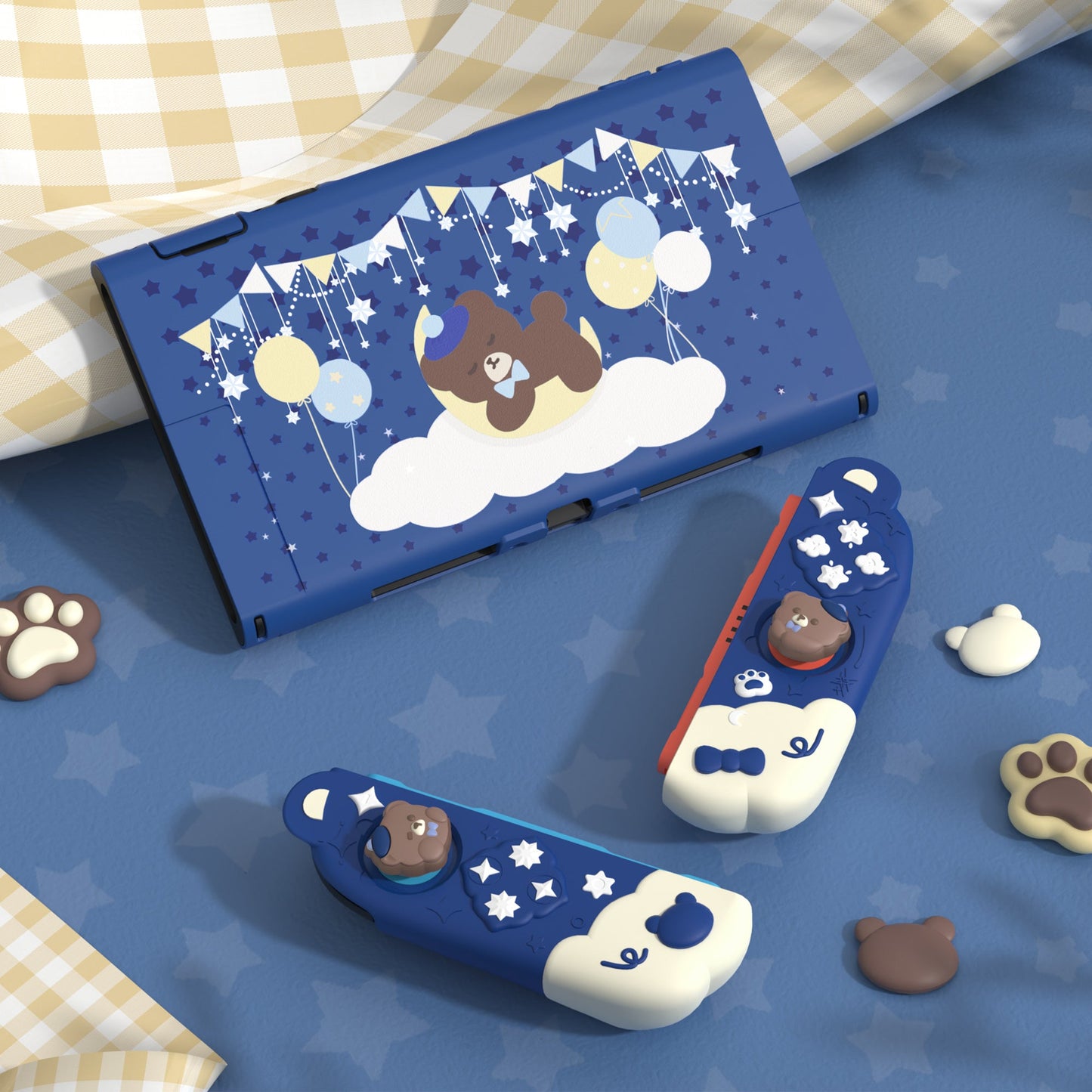 PlayVital Good Night Bear Protective Cover for Nintendo Switch 2 (2025), Separable Soft Silicone Joycon Grip & Hard Back Cover with Thumbstick Caps for Nintendo Switch 2 - Midnight Blue PlayVital