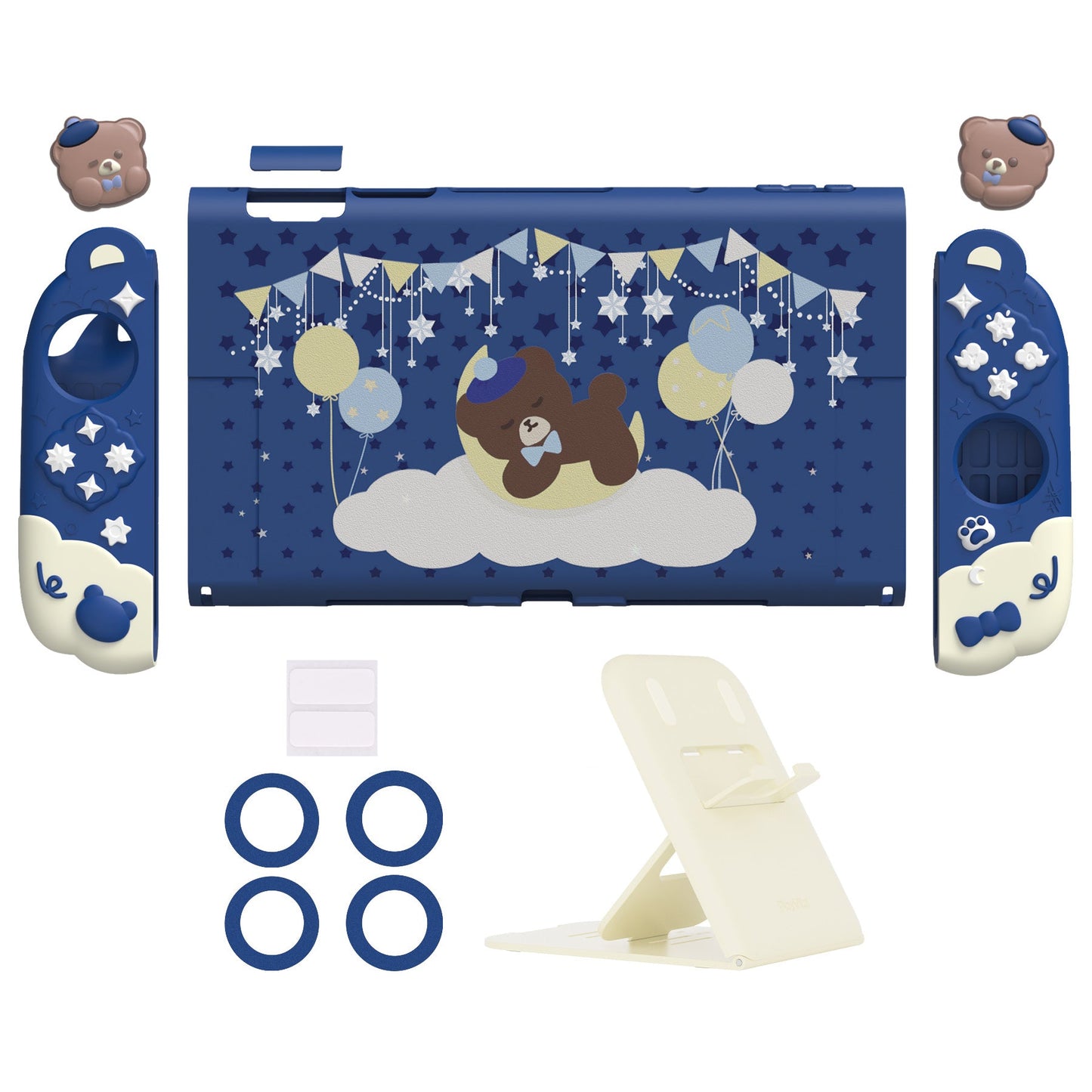 PlayVital Good Night Bear Protective Cover for Nintendo Switch 2 (2025), Separable Soft Silicone Joycon Grip & Hard Back Cover with Thumbstick Caps for Nintendo Switch 2 - Midnight Blue PlayVital