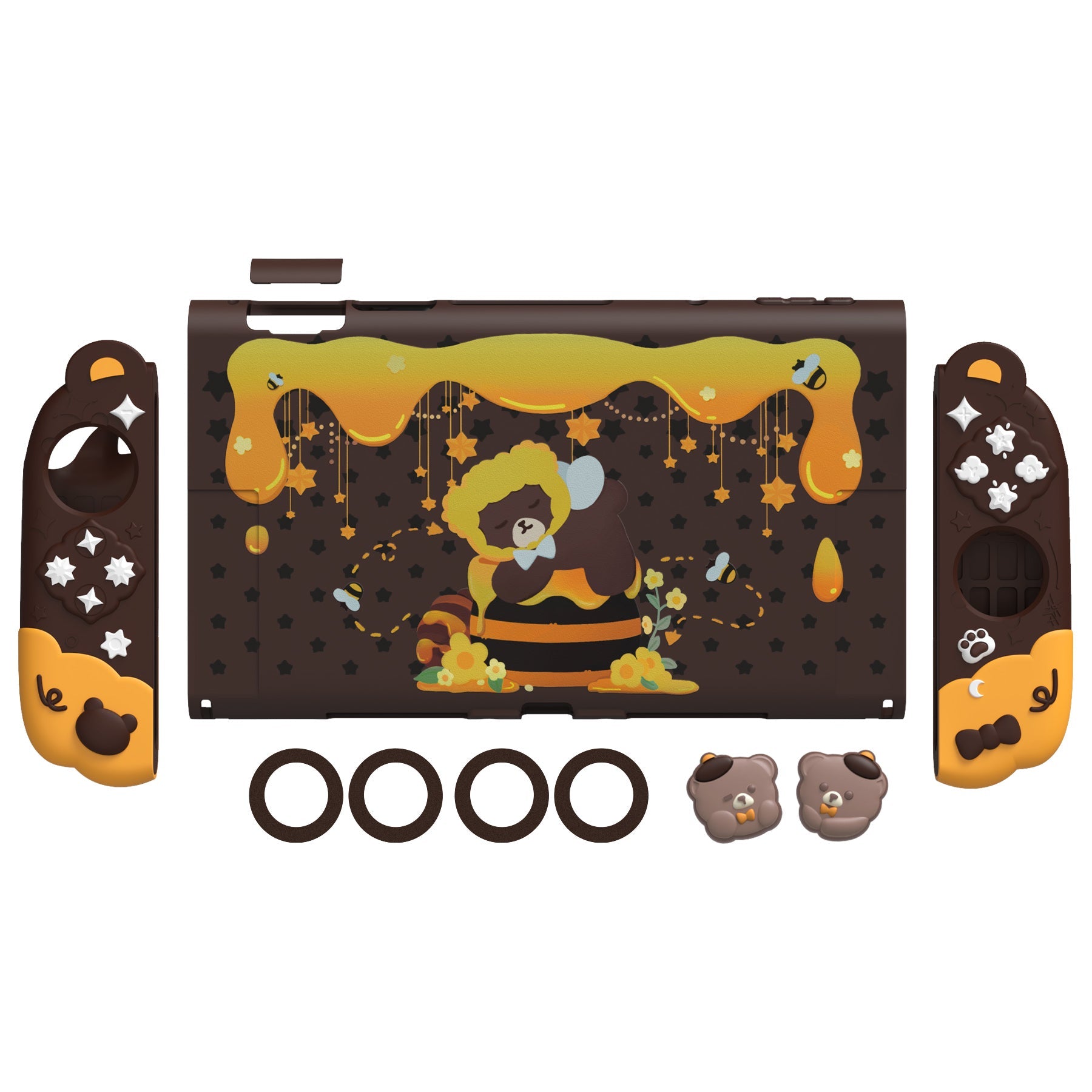 PlayVital Good Night Bear Protective Cover for Nintendo Switch 2 (2025), Separable Soft Silicone Joycon Grip & Hard Back Cover with Thumbstick Caps for Nintendo Switch 2 - Brown PlayVital