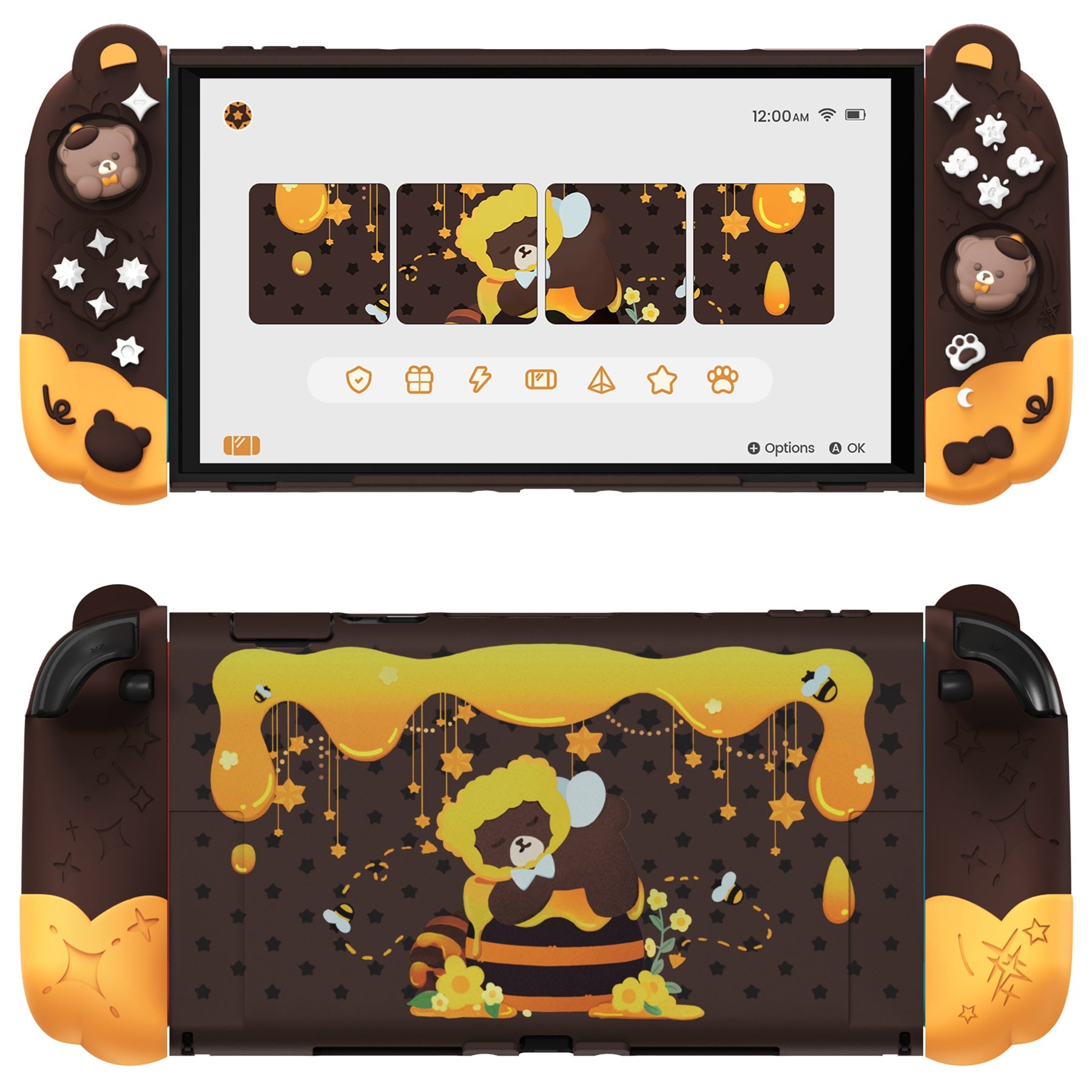 PlayVital Good Night Bear Protective Cover for Nintendo Switch 2 (2025), Separable Soft Silicone Joycon Grip & Hard Back Cover with Thumbstick Caps for Nintendo Switch 2 - Brown PlayVital