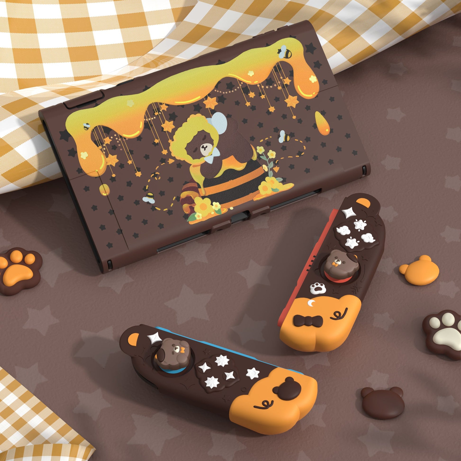 PlayVital Good Night Bear Protective Cover for Nintendo Switch 2 (2025), Separable Soft Silicone Joycon Grip & Hard Back Cover with Thumbstick Caps for Nintendo Switch 2 - Brown PlayVital