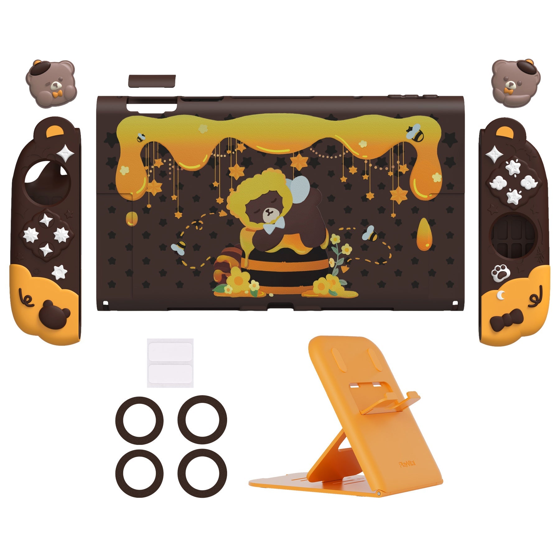 PlayVital Good Night Bear Protective Cover for Nintendo Switch 2 (2025), Separable Soft Silicone Joycon Grip & Hard Back Cover with Thumbstick Caps for Nintendo Switch 2 - Brown PlayVital