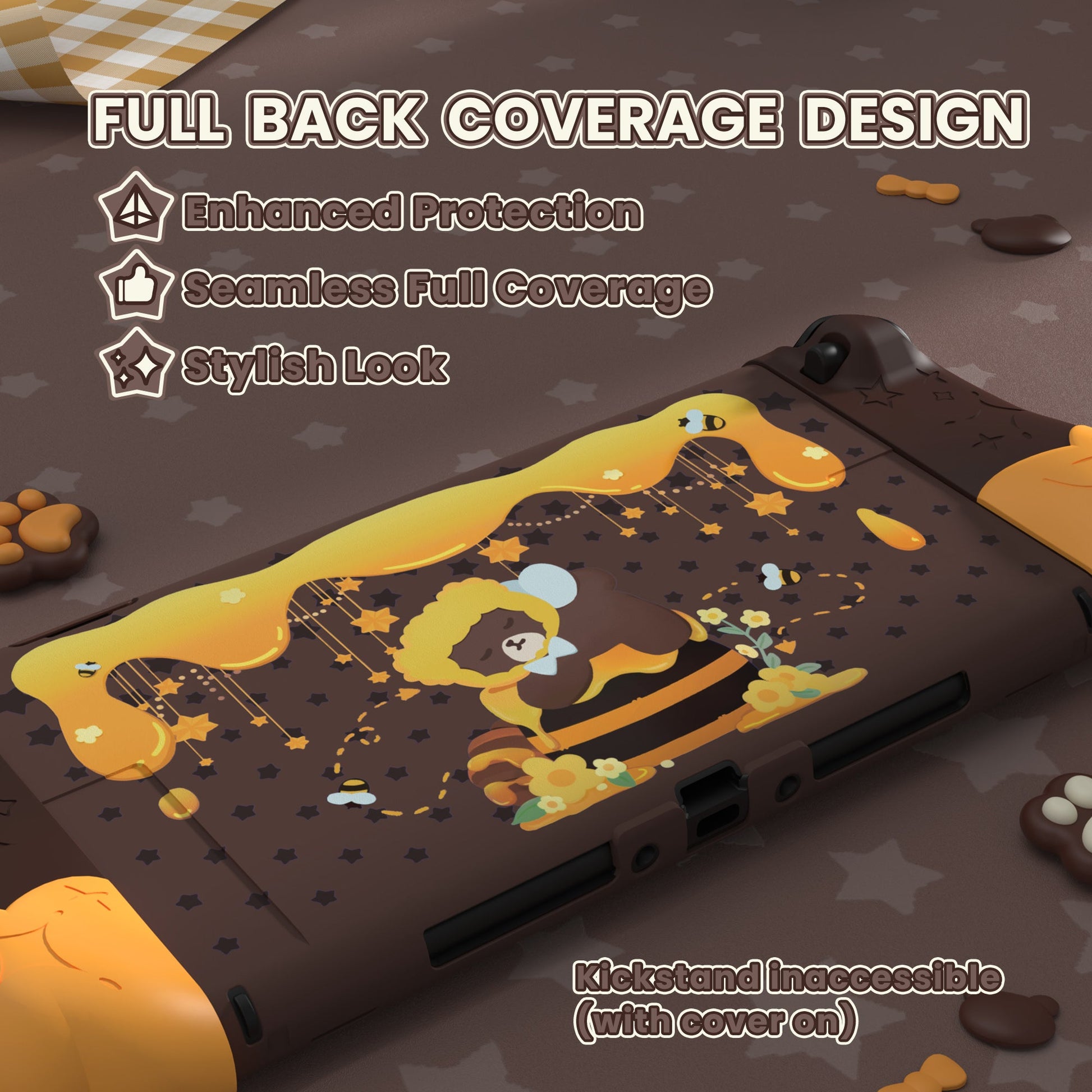 PlayVital Good Night Bear Protective Cover for Nintendo Switch 2 (2025), Separable Soft Silicone Joycon Grip & Hard Back Cover with Thumbstick Caps for Nintendo Switch 2 - Brown PlayVital