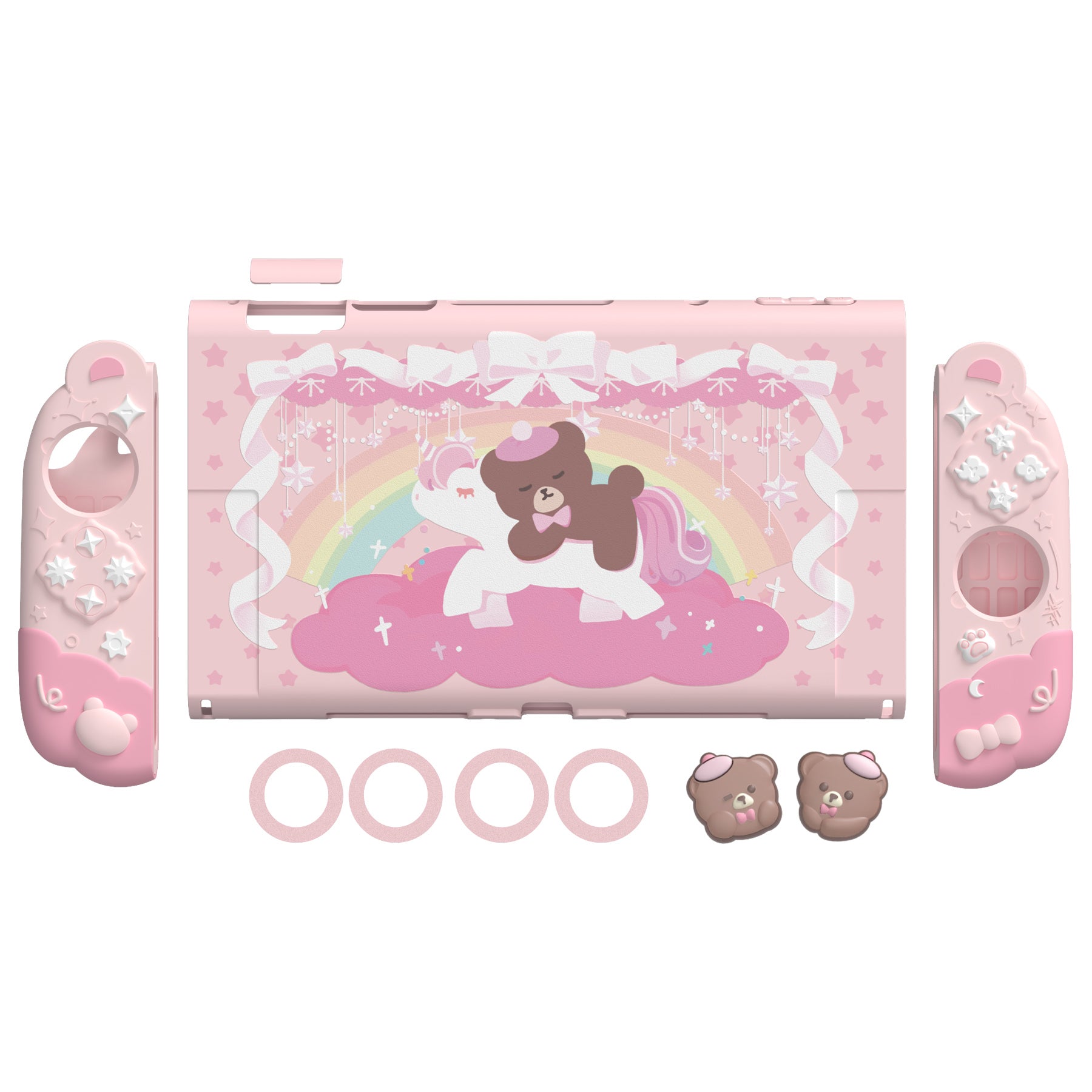 PlayVital Good Night Bear Protective Cover for Nintendo Switch 2 (2025), Separable Soft Silicone Joycon Grip & Hard Back Cover with Thumbstick Caps for Nintendo Switch 2 - Pink PlayVital