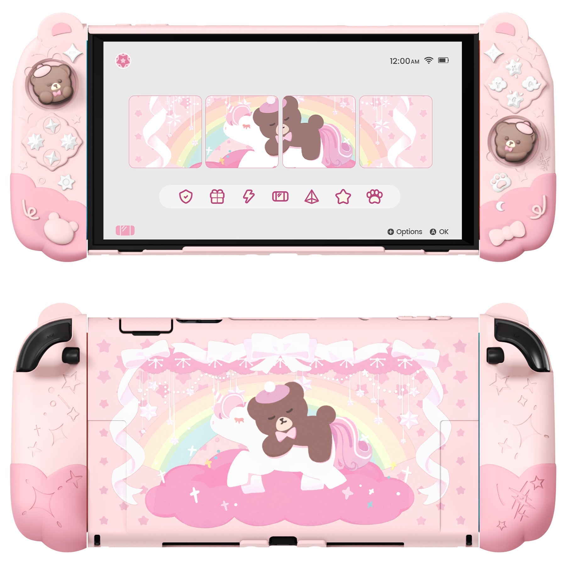 PlayVital Good Night Bear Protective Cover for Nintendo Switch 2 (2025), Separable Soft Silicone Joycon Grip & Hard Back Cover with Thumbstick Caps for Nintendo Switch 2 - Pink PlayVital