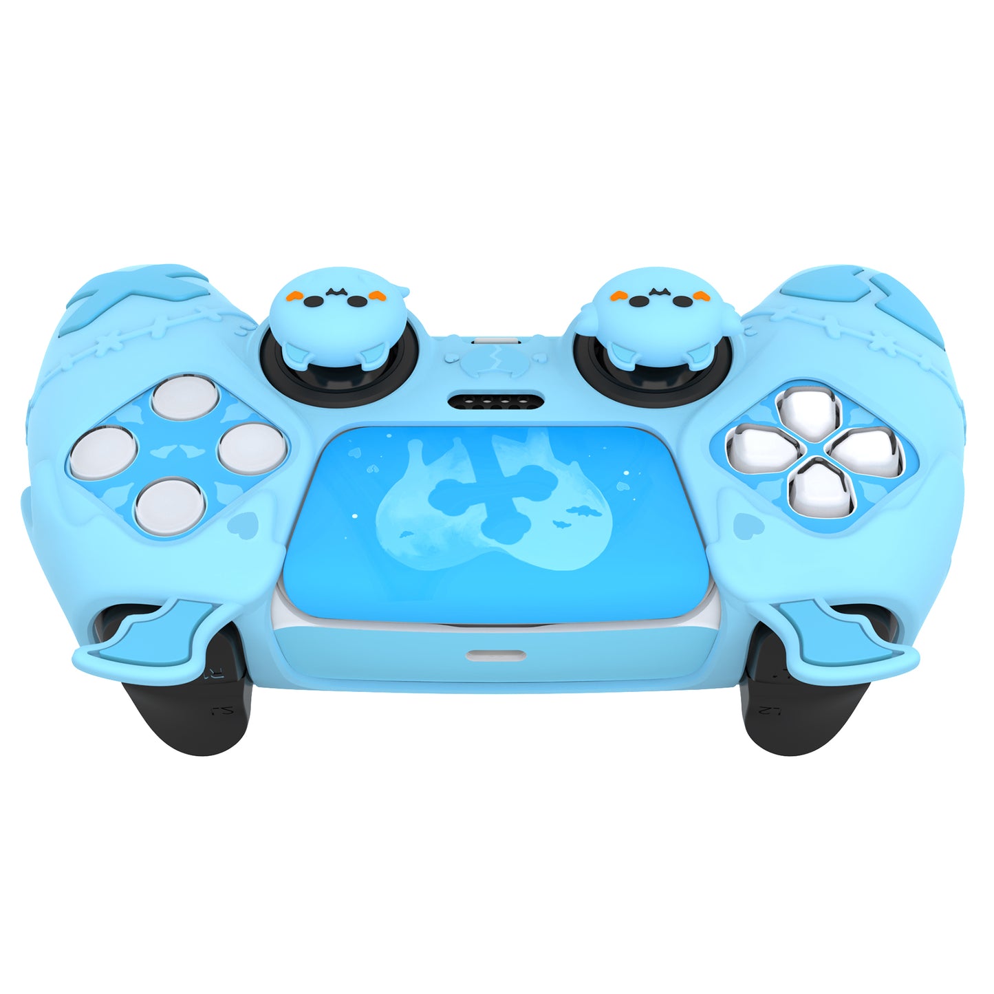 PlayVital Gothic Imp Series Cute Silicone Case with Thumb Grips and Stickers for PS5 Controller, Compatible with PS5 Official Charging Dock - Blue
