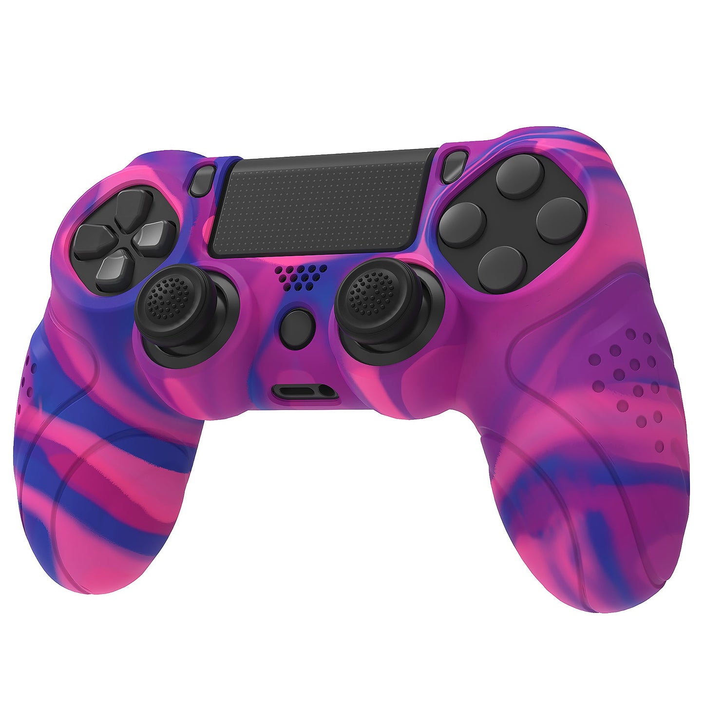 PlayVital Guardian Edition Silicone Cover Skin with Thumb Grip Caps for PS4 Slim Pro Controller - Pink & Purple & Blue playvital