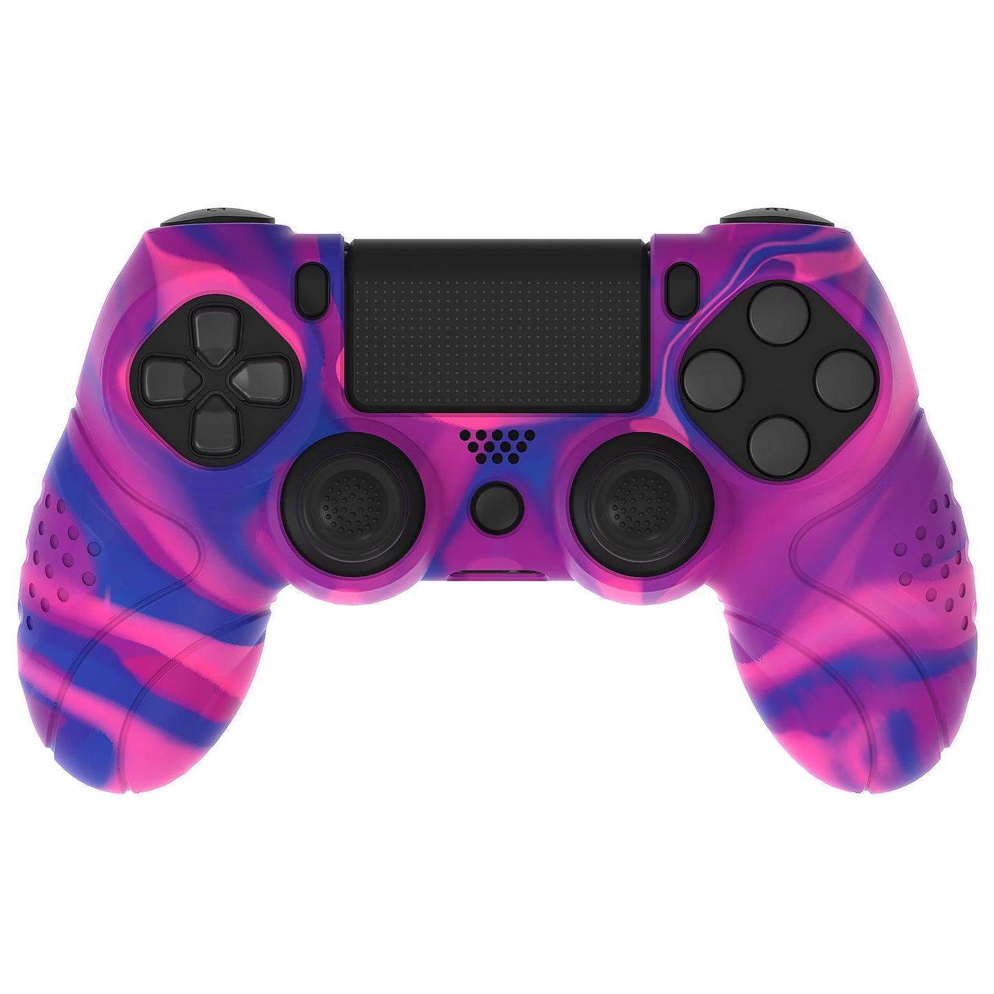 PlayVital Guardian Edition Silicone Cover Skin with Thumb Grip Caps for PS4 Slim Pro Controller - Pink & Purple & Blue playvital
