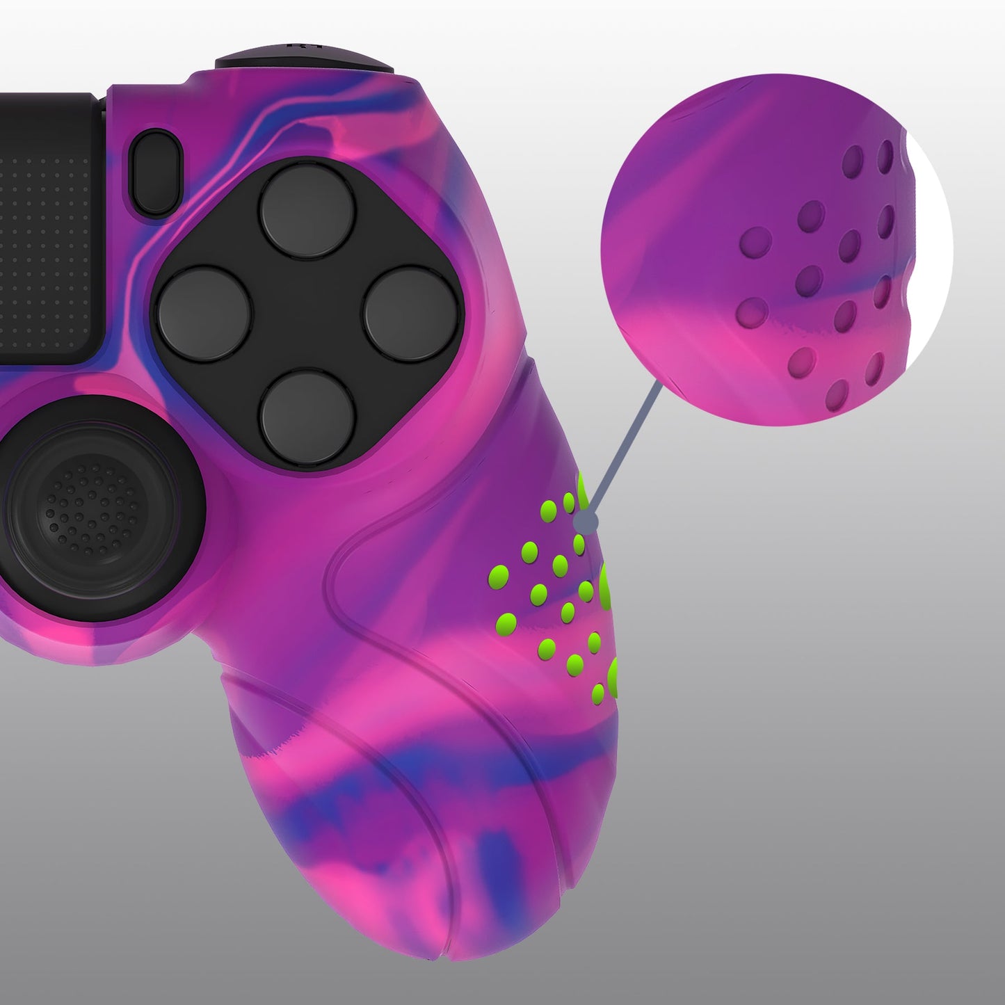 PlayVital Guardian Edition Silicone Cover Skin with Thumb Grip Caps for PS4 Slim Pro Controller - Pink & Purple & Blue playvital
