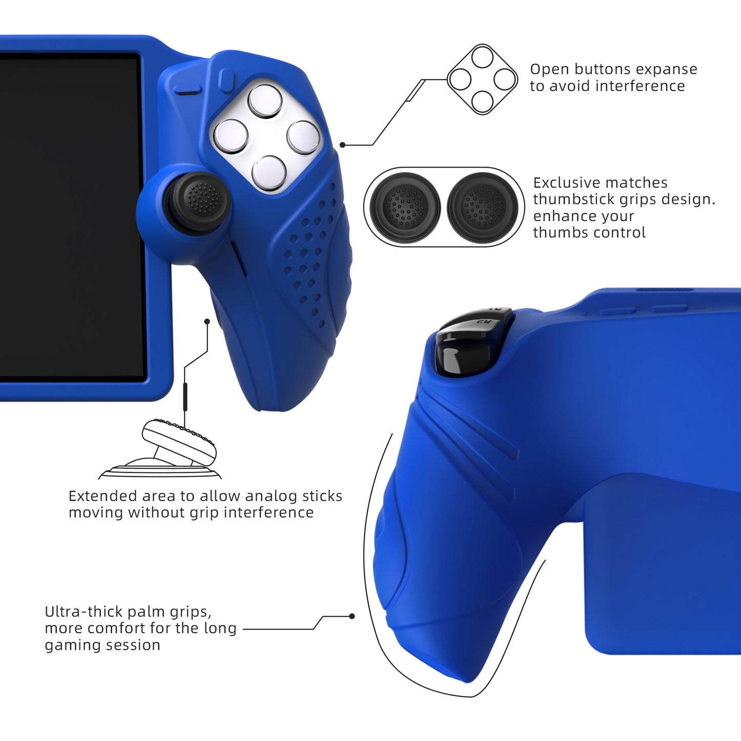 PlayVital Guardian Edition Silicone Protective Case with Thumb Grips for PS Portal Remote Player, Shockproof, Anti-Slip Grip Design for PS Portal Cover - Blue PlayVital