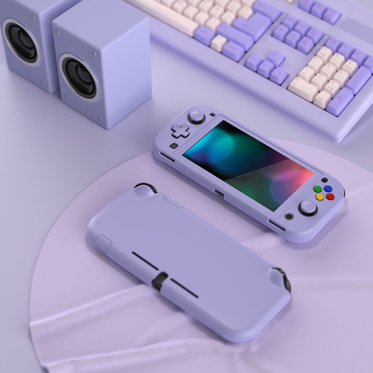 PlayVital Hard Shell Protective Case with Screen Protector & Thumb Grip Caps & Button Caps for Nintendo Switch Lite - Light Violet PlayVital
