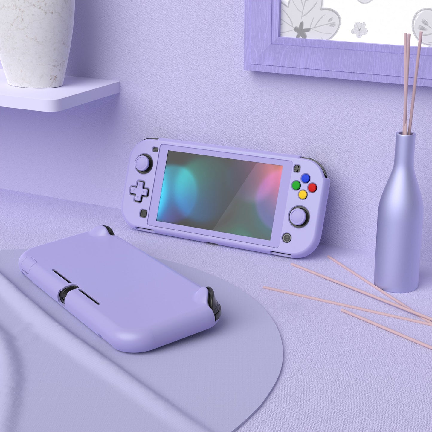 PlayVital Hard Shell Protective Case with Screen Protector & Thumb Grip Caps & Button Caps for Nintendo Switch Lite - Light Violet PlayVital