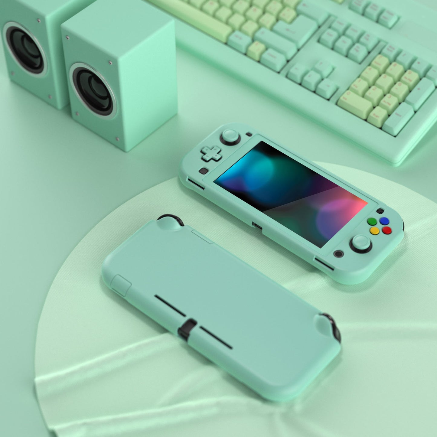PlayVital Hard Shell Protective Case with Screen Protector & Thumb Grip Caps & Button Caps for Nintendo Switch Lite - Misty Green PlayVital