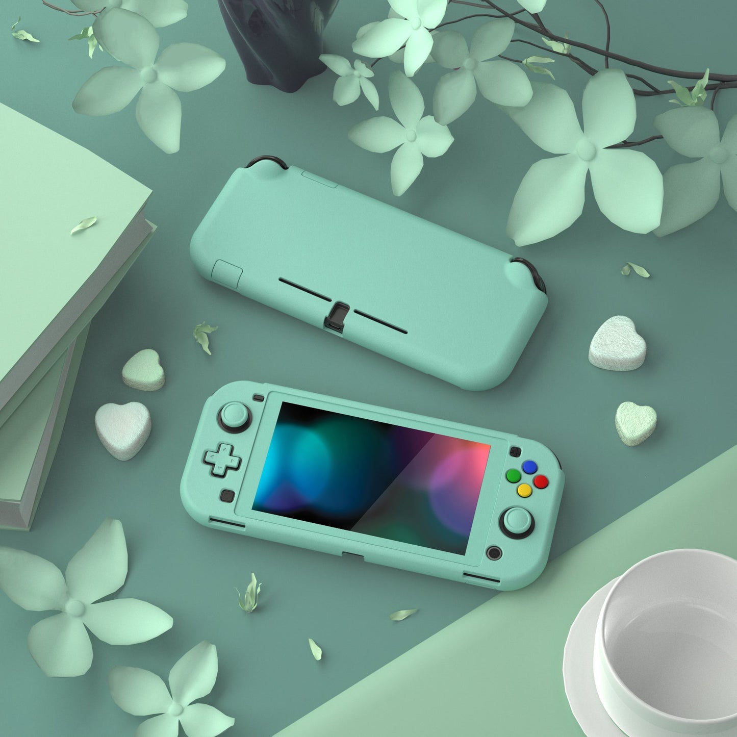 PlayVital Hard Shell Protective Case with Screen Protector & Thumb Grip Caps & Button Caps for Nintendo Switch Lite - Misty Green PlayVital