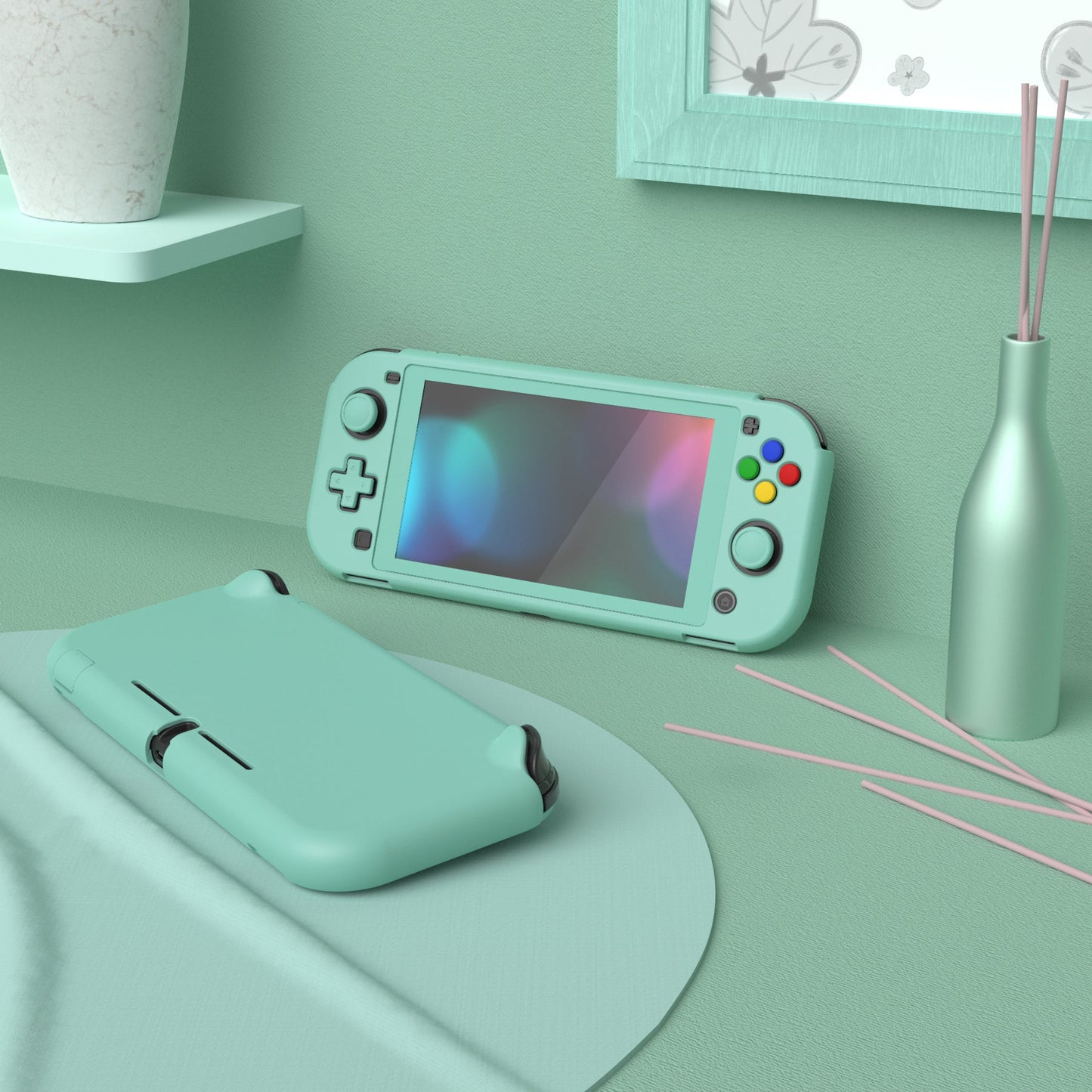 PlayVital Hard Shell Protective Case with Screen Protector & Thumb Grip Caps & Button Caps for Nintendo Switch Lite - Misty Green PlayVital