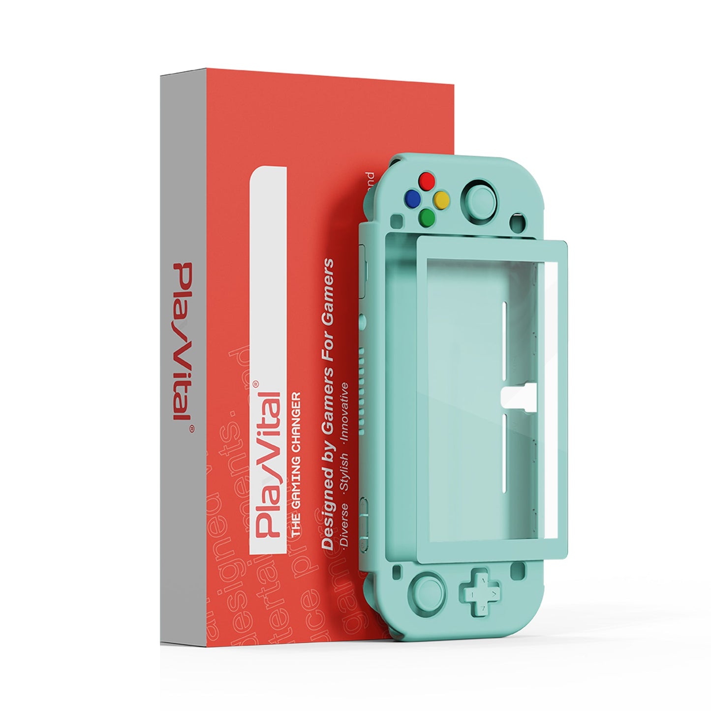 PlayVital Hard Shell Protective Case with Screen Protector & Thumb Grip Caps & Button Caps for Nintendo Switch Lite - Misty Green PlayVital
