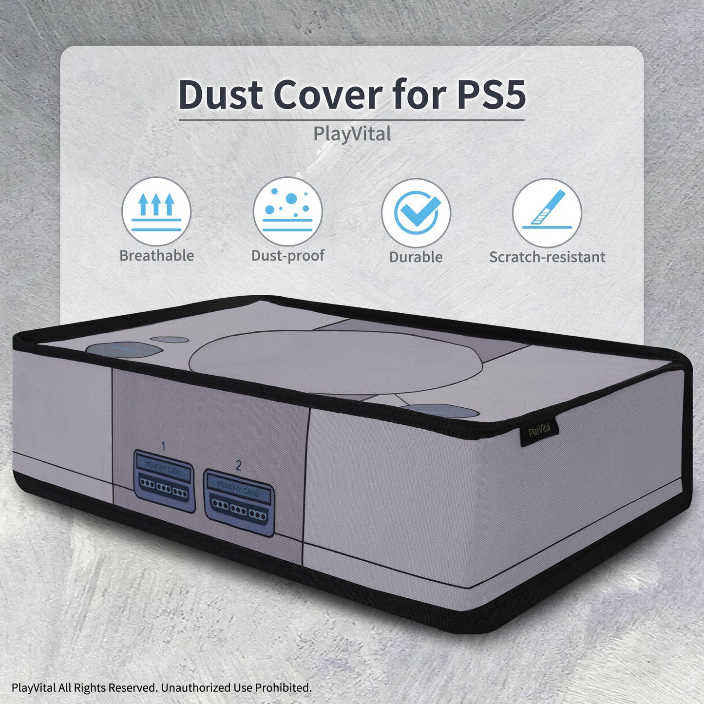 PlayVital Horizontal Anti Scratch Waterproof Nylon Dust Cover for PS5 Console Digital Edition & Regular Edition - Retro 32 Bit Style PlayVital