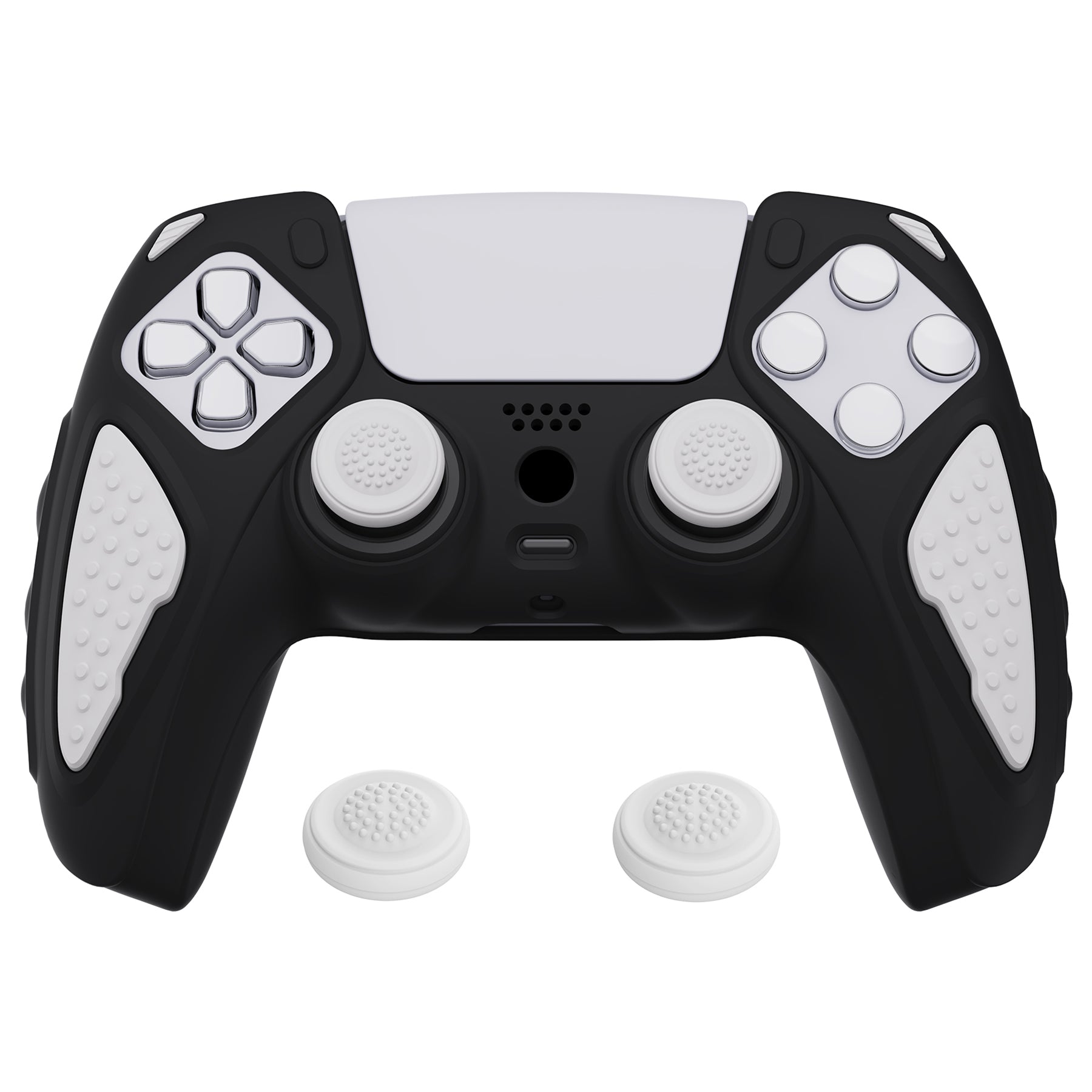 PlayVital Knight Edition Anti-Slip Silicone Cover Skin with Thumb Grip Caps for PS5 Wireless Controller - Black & White - QSPF002 PlayVital