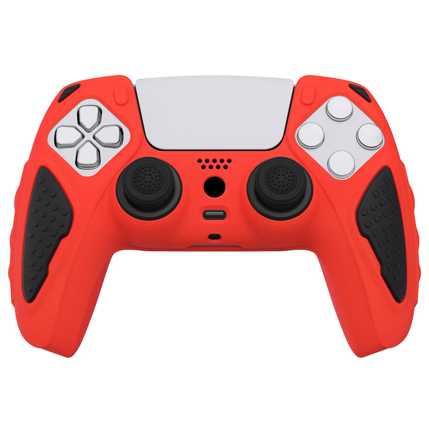 PlayVital Knight Edition Anti-Slip Silicone Cover Skin with Thumb Grip Caps for PS5 Wireless Controller - Passion Red & Black - QSPF005 PlayVital