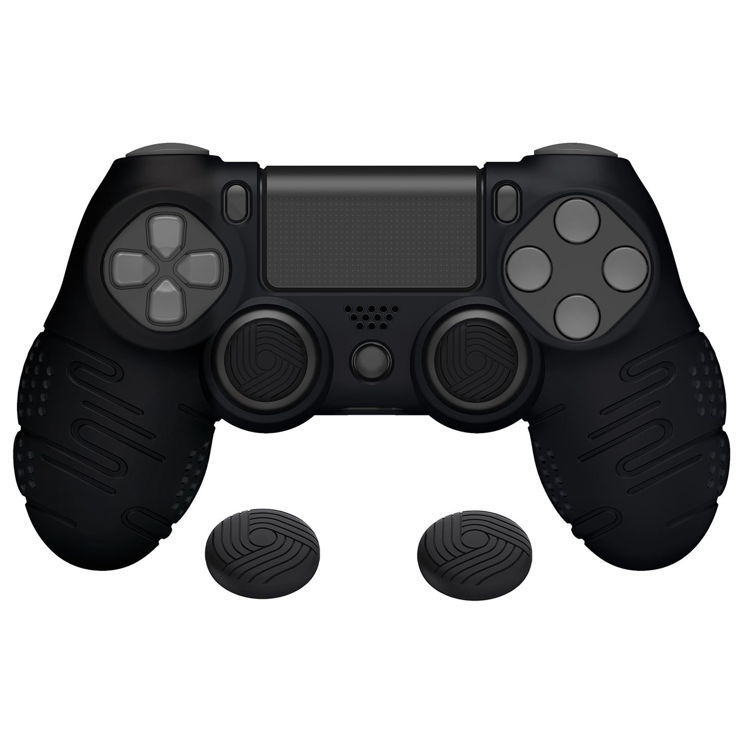 PlayVital Line & Dot Silicone Cover Skin with Thumb Grip Caps for PS4 Slim Pro Controller - Black