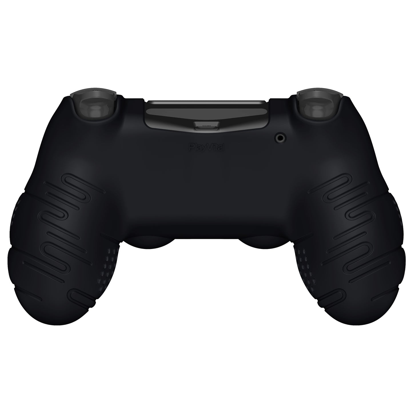 PlayVital Line & Dot Silicone Cover Skin with Thumb Grip Caps for PS4 Slim Pro Controller - Black