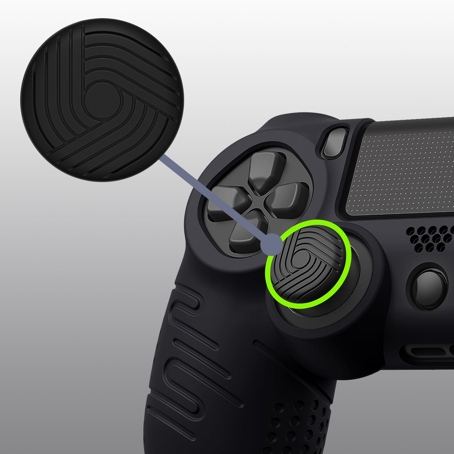 PlayVital Line & Dot Silicone Cover Skin with Thumb Grip Caps for PS4 Slim Pro Controller - Black
