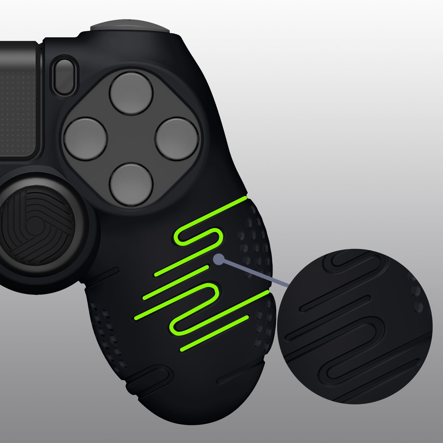 PlayVital Line & Dot Silicone Cover Skin with Thumb Grip Caps for PS4 Slim Pro Controller - Black