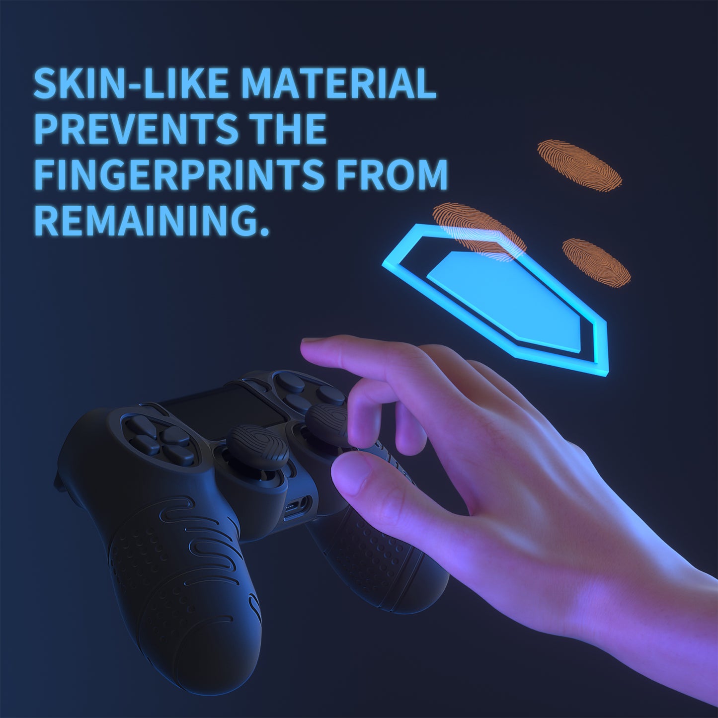 PlayVital Line & Dot Silicone Cover Skin with Thumb Grip Caps for PS4 Slim Pro Controller - Black